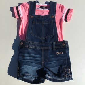 DKNY Jeans Shorts Overall Set Outfit Size 3T Denim Pink